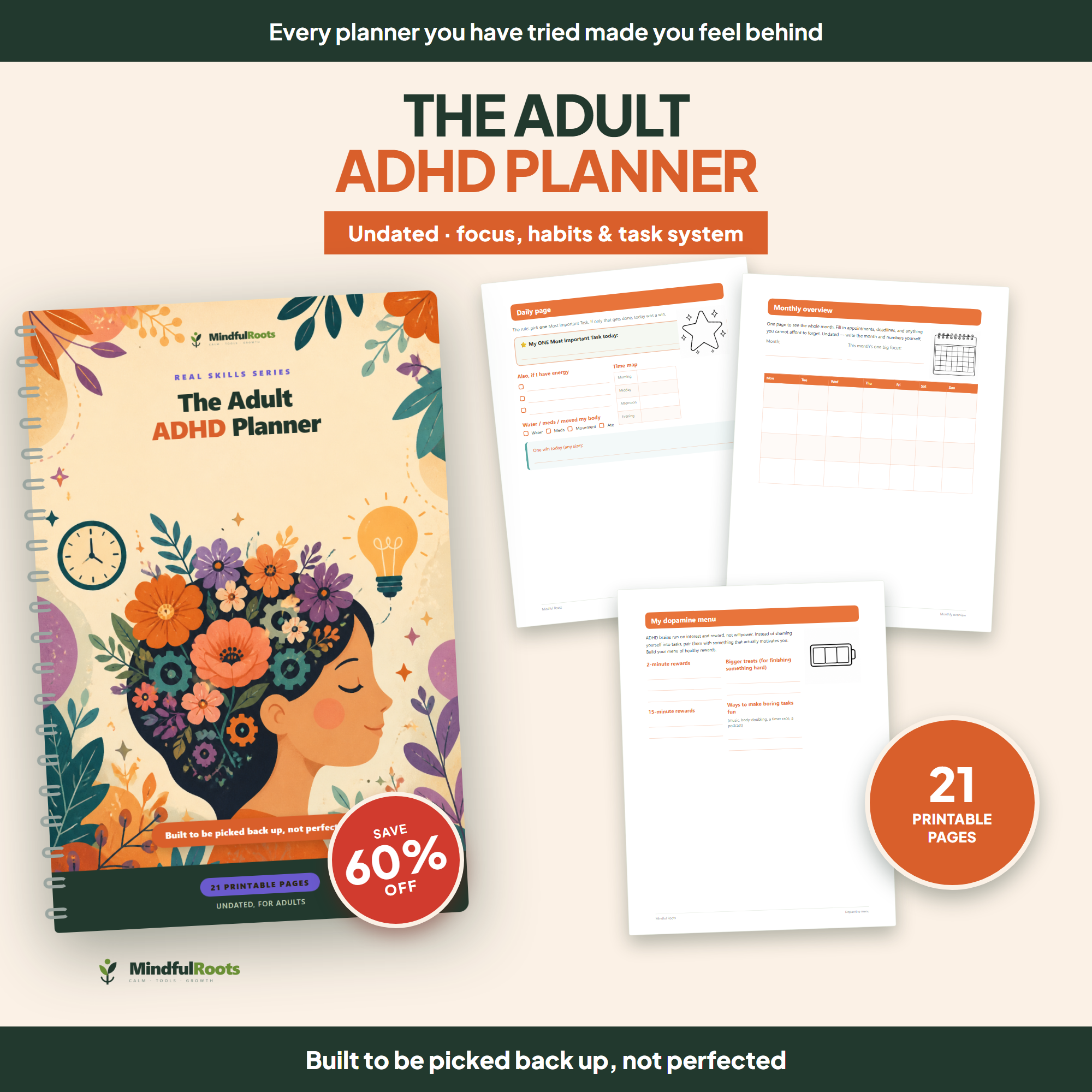 The Adult ADHD Planner - 21 printable undated pages