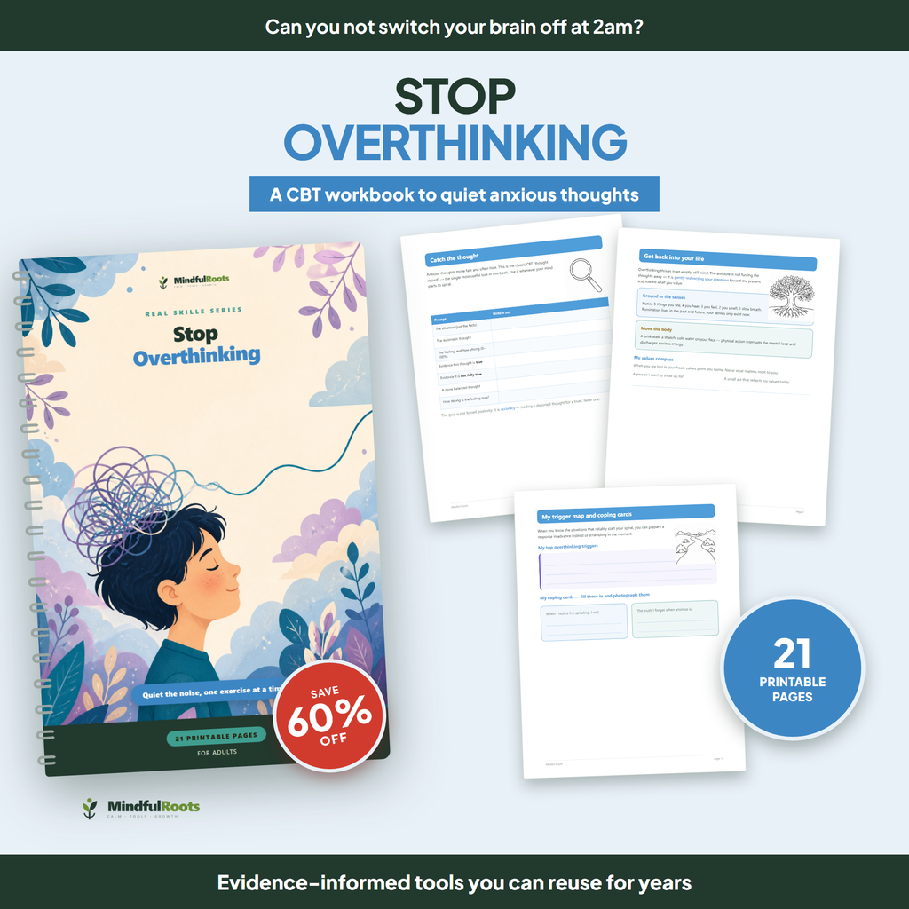 Stop Overthinking CBT Workbook - 21 printable pages