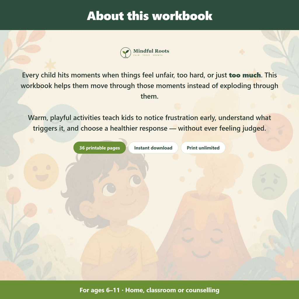 About the Frustration Tolerance Workbook for Kids - 36 printable pages