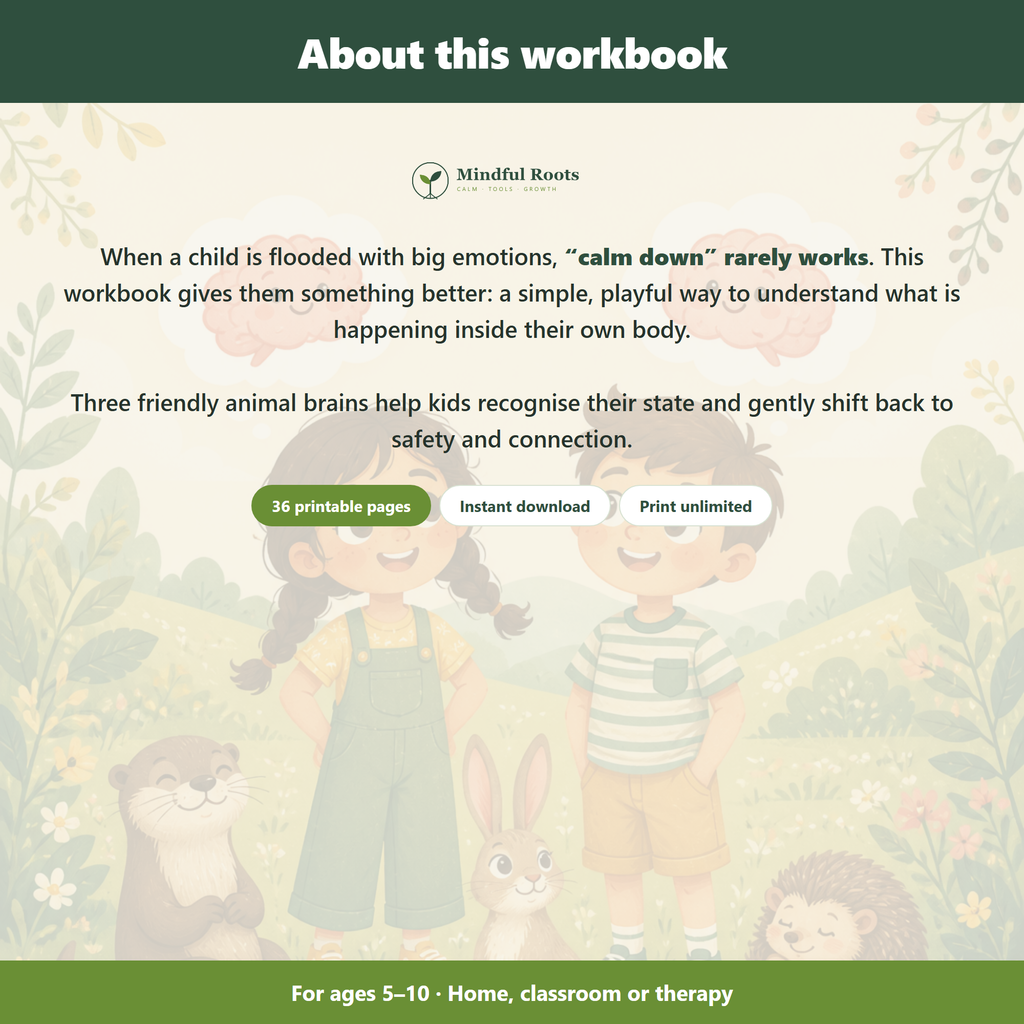 About the Nervous System Regulation Workbook for Kids - 36 printable pages