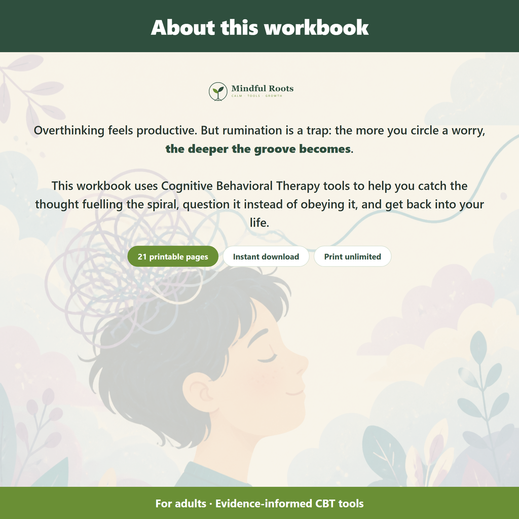 About the Stop Overthinking CBT Workbook - 21 printable pages