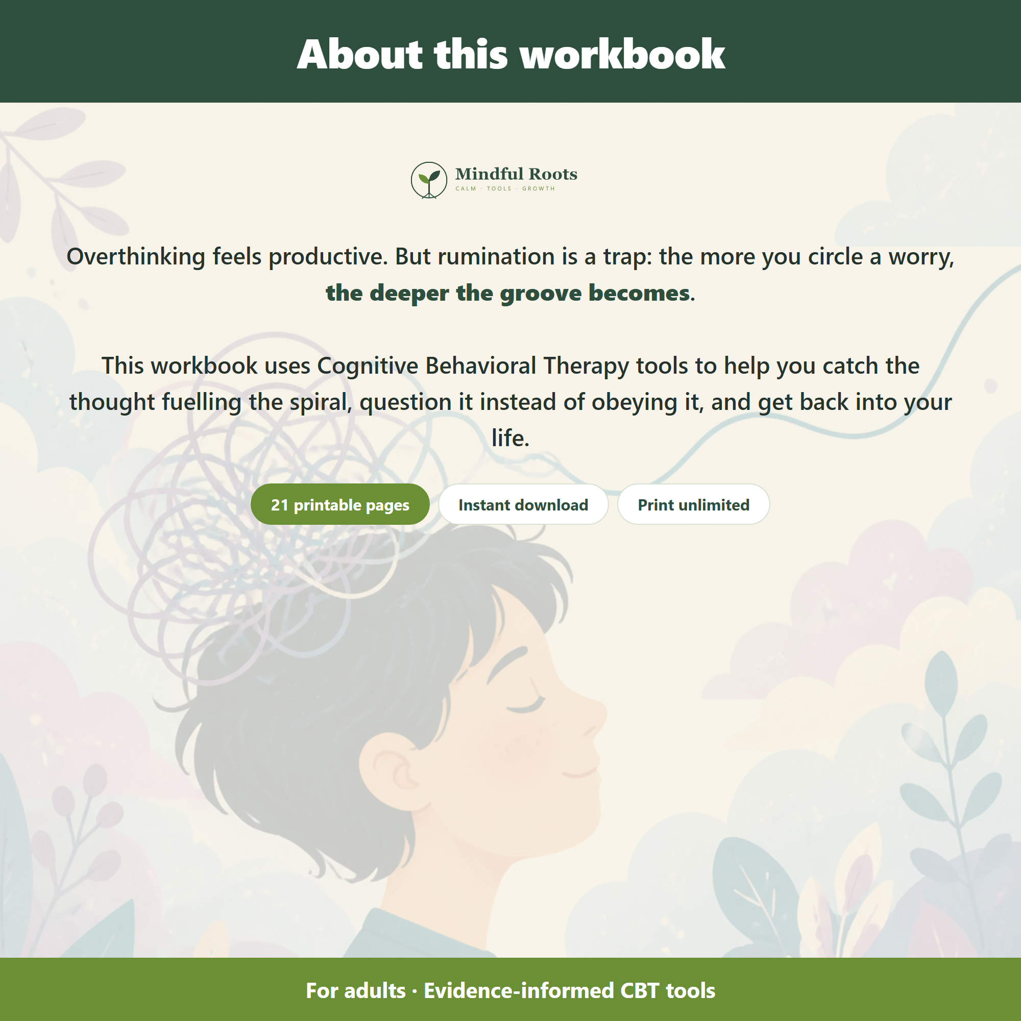 About the Stop Overthinking CBT Workbook - 21 printable pages