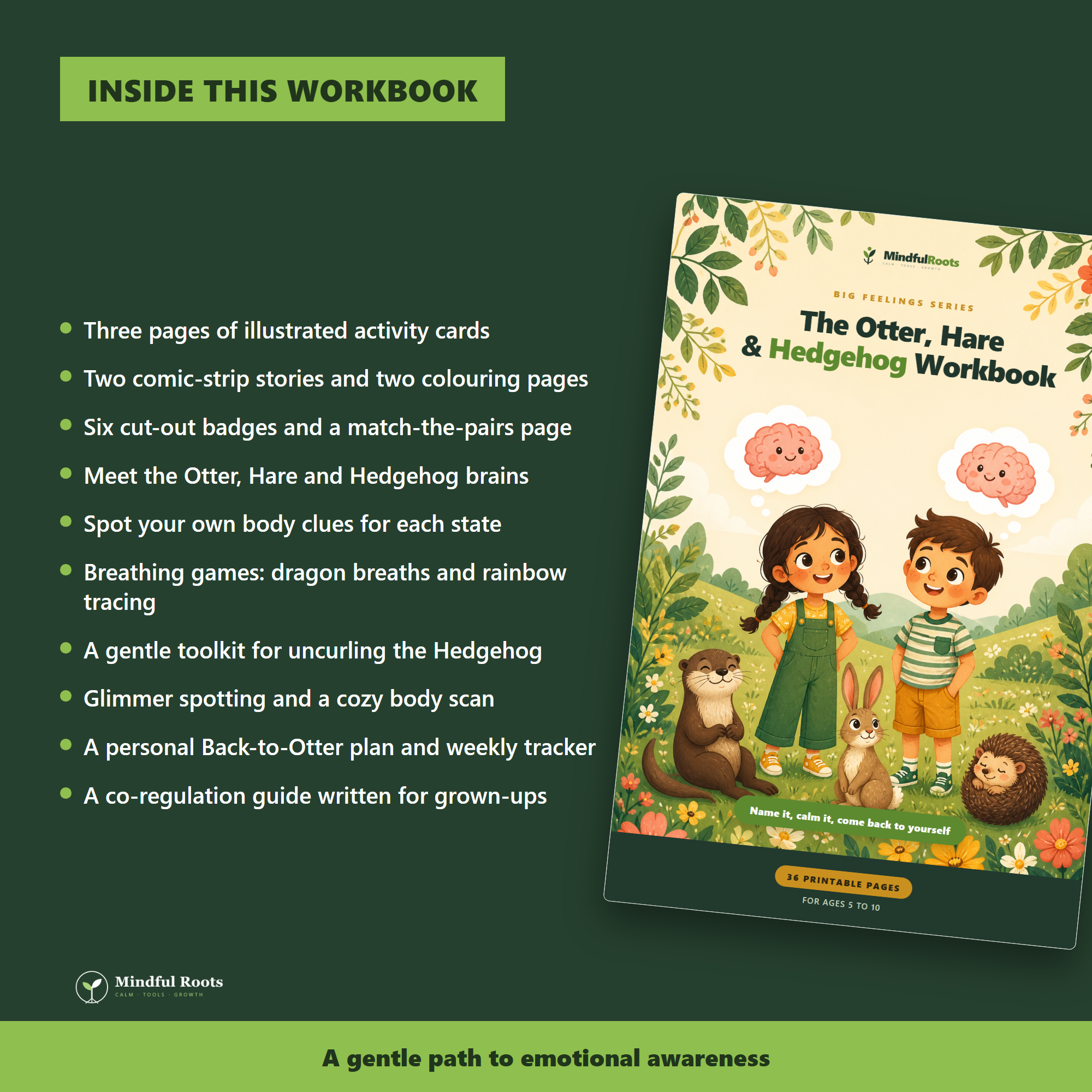 What is inside the Otter, Hare and Hedgehog Workbook
